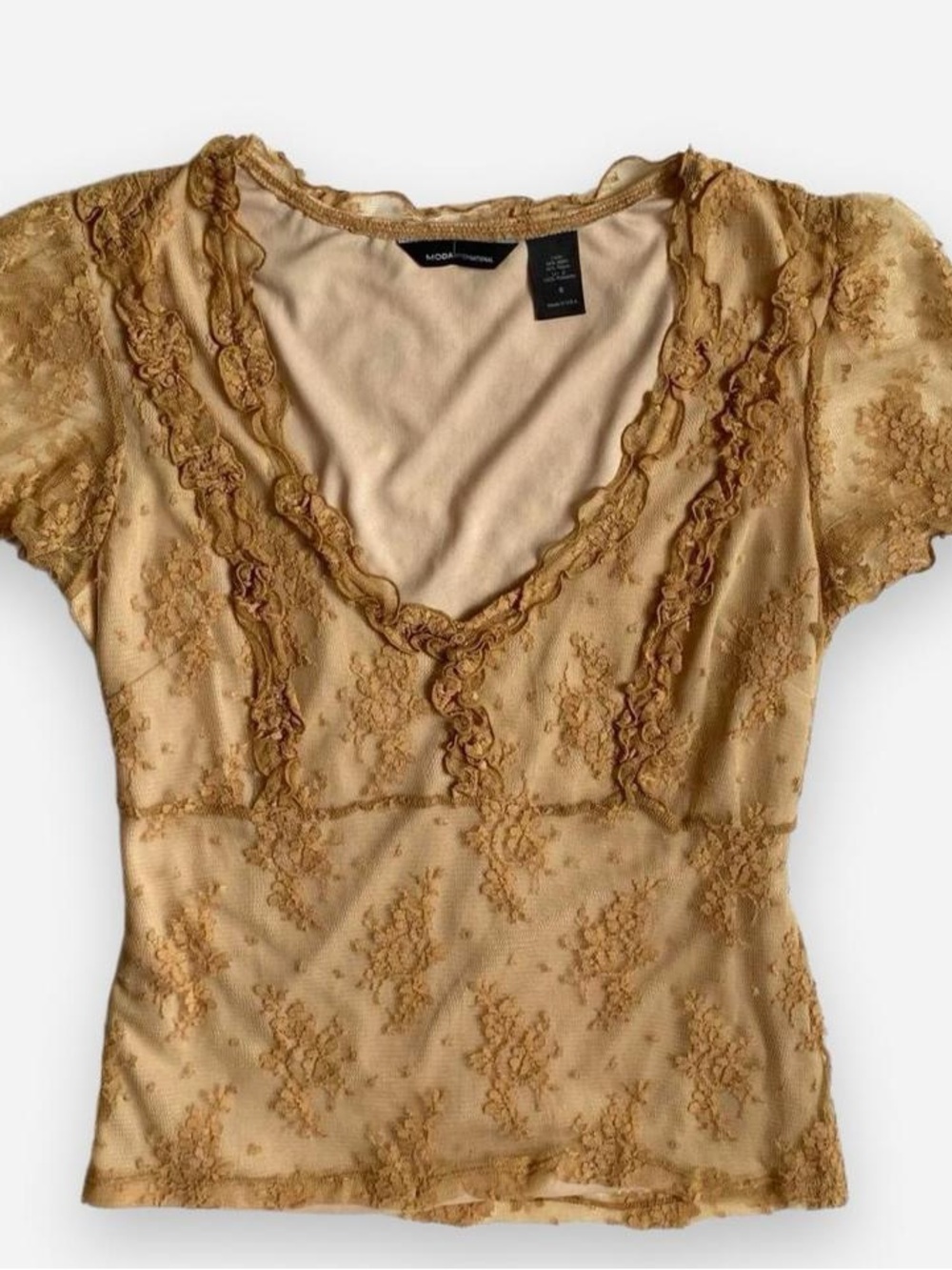 Vintage Y2K golden tan floral lace top